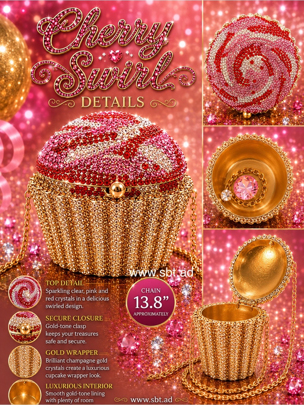 NWT Cupcake Clutch Purse Sparkling Bling Swarovski Crystal Rhinestone Bag +Gift - Picture 2 of 15